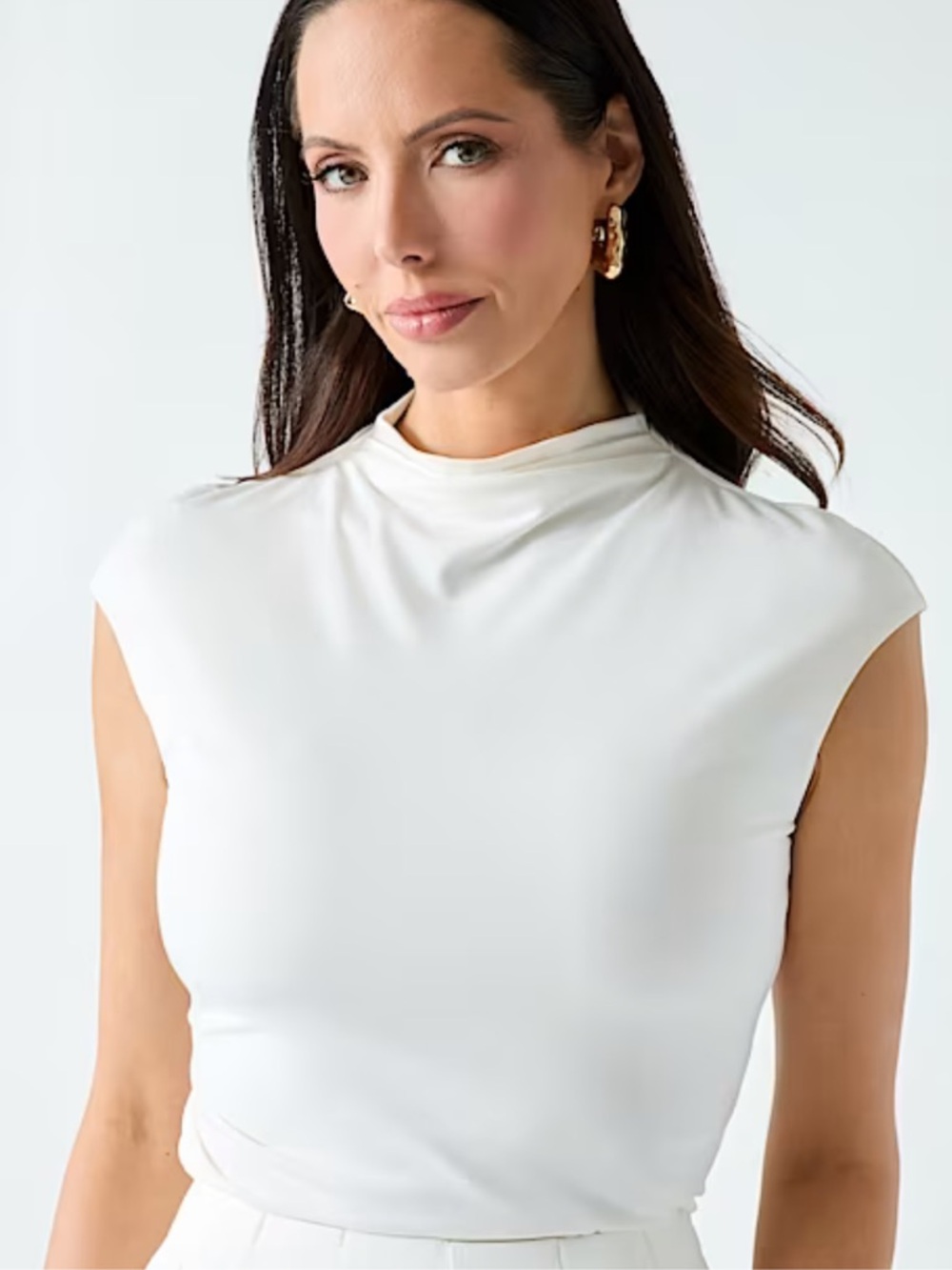 Marciano White Mock Neck Cap-Sleeve Top - Size L